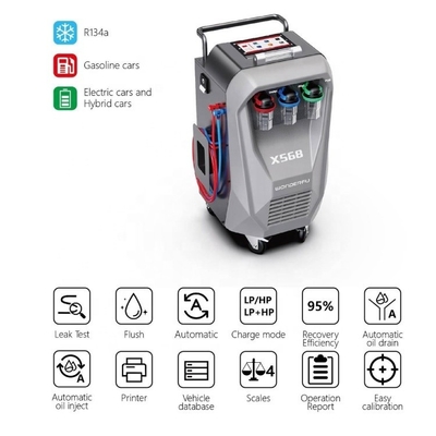 3/8HP কম্প্রেসার X568 কার এসি পুনরুদ্ধার মেশিন ফ্লাশিং ফাংশন এবং প্রিন্টারে নির্মিত সঙ্গে