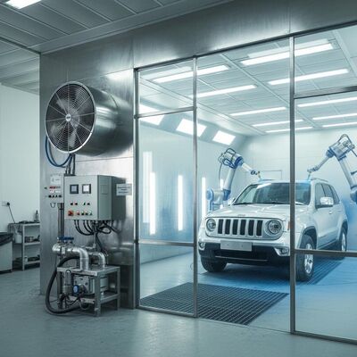 ৫.৫ কিলোওয়াট ইউরোপীয় টাইপ এয়ার ইনটেক ফ্যান সহ কার স্প্রে বুথ 300 মিমি স্টিল স্ট্রাকচার বেস এবং নিয়মিত বেঞ্চ উচ্চতা 40cm - 118cm